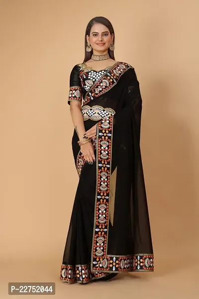 Georgette Embroidered Lace Border Saree with Embroidered Phantom Silk Blouse Piece and Belt-thumb0
