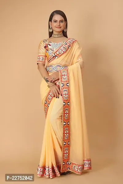 Georgette Embroidered Lace Border Saree with Embroidered Phantom Silk Blouse Piece and Belt