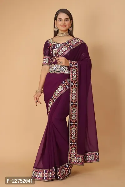 Buy Georgette Embroidered Lace Border Saree with Embroidered