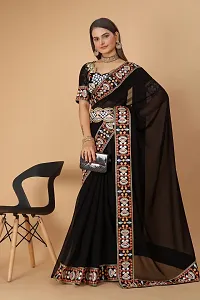 Georgette Embroidered Lace Border Saree with Embroidered Phantom Silk Blouse Piece and Belt-thumb4