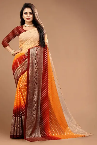 Georgette Ombre Foil Print Sarees with Blouse Piece