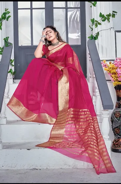 Organza Zari Woven Border Saree with Blouse Piece