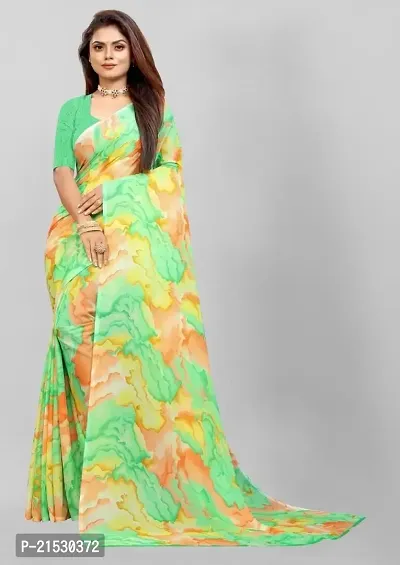 Renial Georgette Leaf Printed Saree with Contrast Blouse Piece