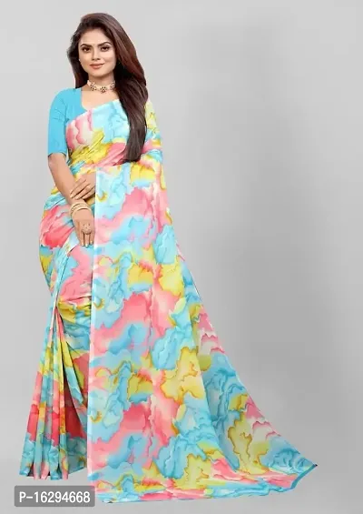 Georgette Marble Printed Sarees With Blouse Piece