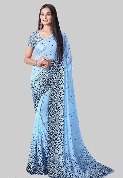 Art Silk Abstract Printed Sarees with Blouse Piece