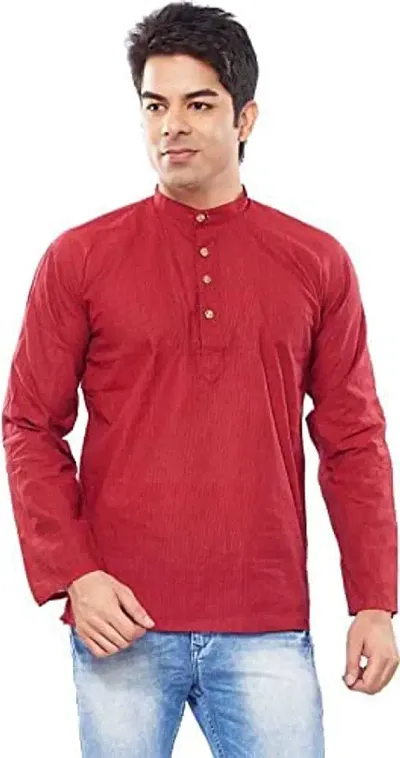 Men Striped Blend Straight Kurta (Red)