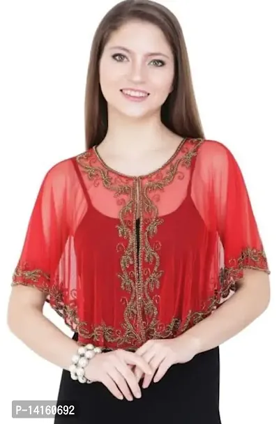 Stylish Net Red Embroidered Shrugs For Women