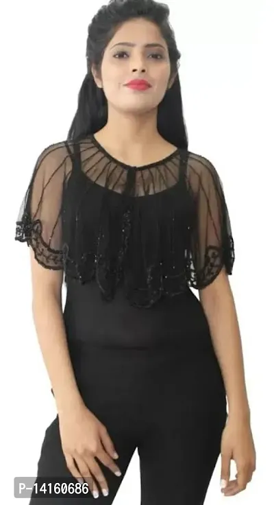 Stylish Net Black Embroidered Shrugs For Women