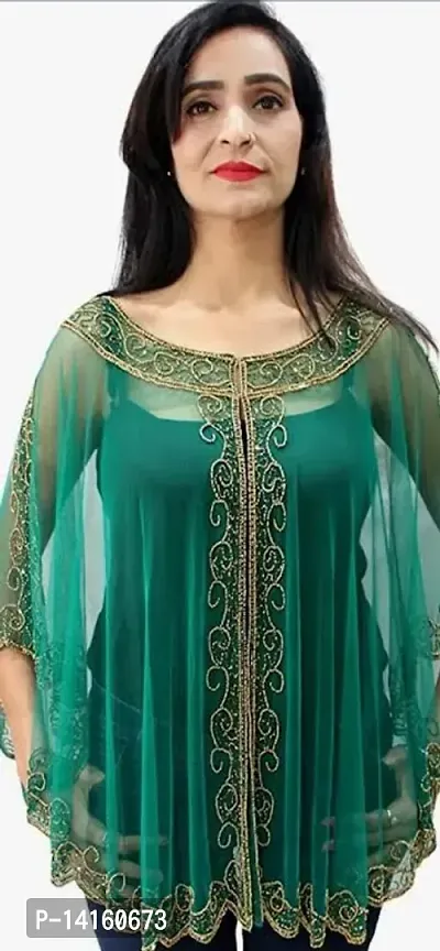 Stylish Net Green Embroidered Shrugs For Women-thumb0