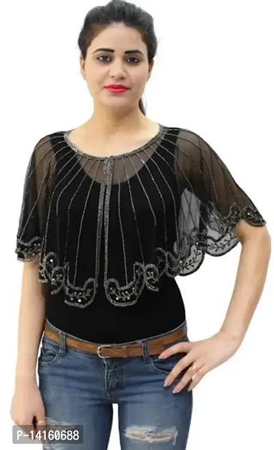 Stylish Net Black Embroidered Shrugs For Women