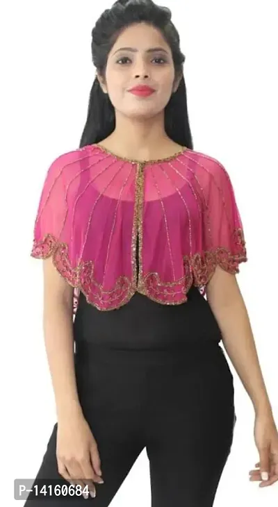 Stylish Net Pink Embroidered Shrugs For Women-thumb0