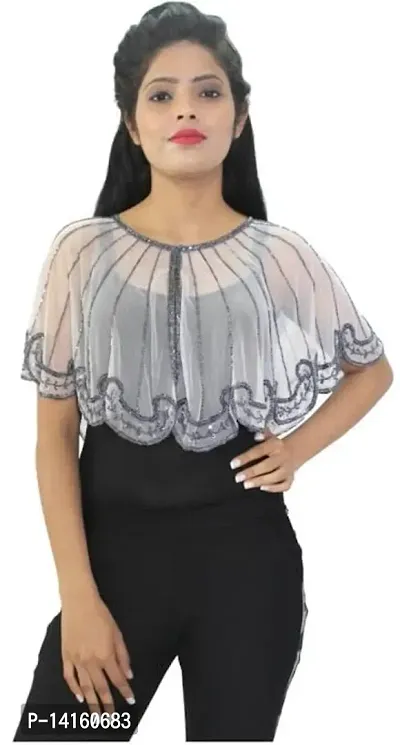 Stylish Net White Embroidered Shrugs For Women-thumb0