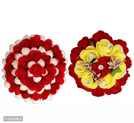 Artificial flower Bun Juda Maker Flower Gajra Hair Accessories For Women and Girls Multi Color (Pack-02)-thumb0