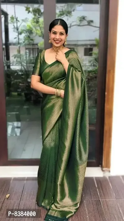 Stylish Green Banarasi Silk Jacquard Women Saree with Running Blouse For Women