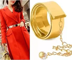 Women Casual, Party, Formal, Evening Gold Fabric Belt-thumb1