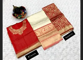 Zari Work Banarasi Silk Ethnic wear Unstitched Lehenga,Blouse With Dupatta Set (Half Saree)-thumb1