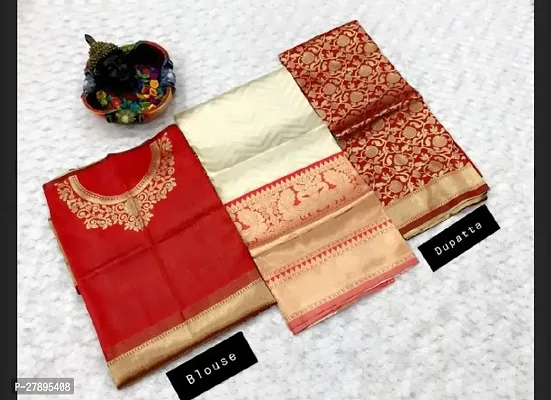 Zari Work Banarasi Silk Ethnic wear Unstitched Lehenga,Blouse With Dupatta Set (Half Saree)-thumb2
