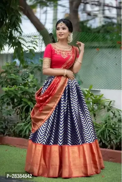 New Trendy Party Wear Half Saree With Blouse and Dupatta-thumb0