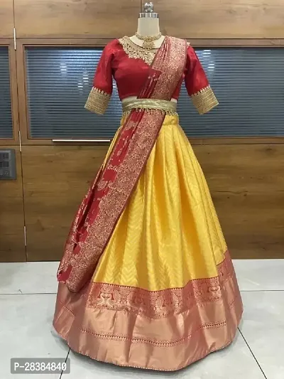 New Trendy Party Wear Half Saree With Blouse and Dupatta-thumb2