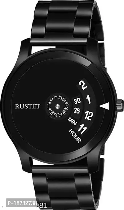 Paidu  Metal Strap Watch and For Men and Boys (Black Dial Black Colored Strap)