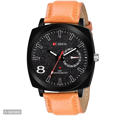 Curren8 Black Dial Brown Leather Strap Analog Watch for Men  Boys