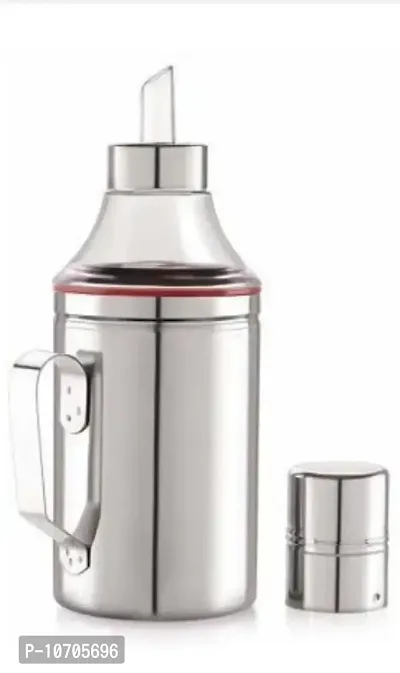 Oil Dispenser Stainless Steel 1000ml 1liter | Stainless Steel Nozzle Oil Dispenser 1000ml With handle  | Oil Bottle with handle | Oil Pot | Silver Steel Finish,Glossy Finish (Pack of 1 )-thumb0