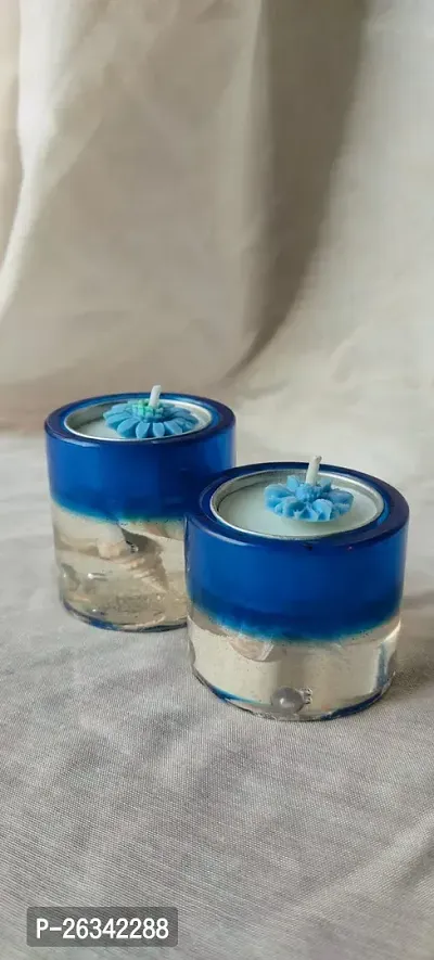 Glass Candle Holder with Wax Candle  for Diwali and Christmas Decoration-thumb0