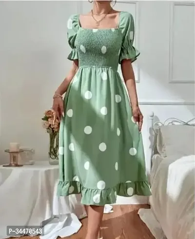 Stylish Green Crepe Printed A Line Dress For Women-thumb0