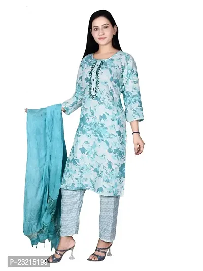 Aarush's Rayon Floral Printed Straight Kurta Pant with Dupatta