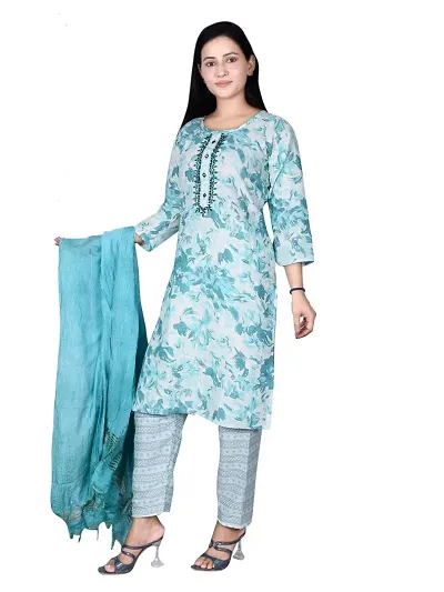 Aarush's Rayon Floral Straight Kurta Pant with Dupatta