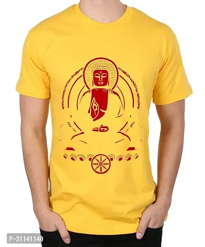 Elegant Yellow Polyester Blend Printed Round Neck Tees For Men-thumb0