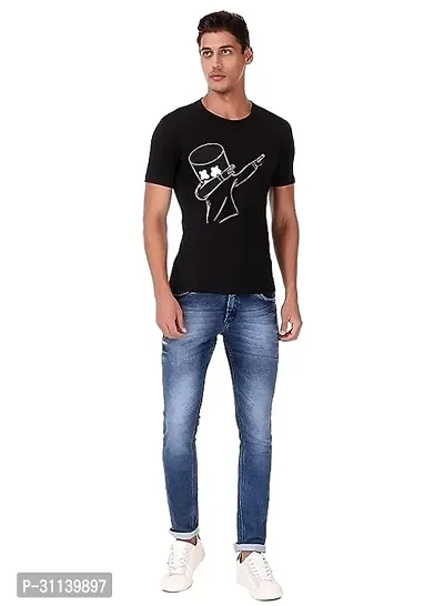 Elegant Black Polyester Blend Printed Round Neck Tees For Men-thumb0