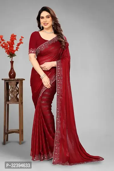 Elegant Maroon Chiffon Saree with Blouse piece For Women-thumb0