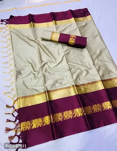 Stylish Cotton Silk Saree with Blouse piece For Women-thumb0