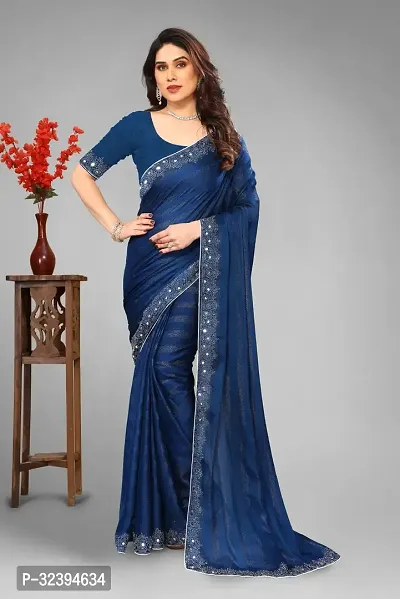 Elegant Blue Chiffon Saree with Blouse piece For Women