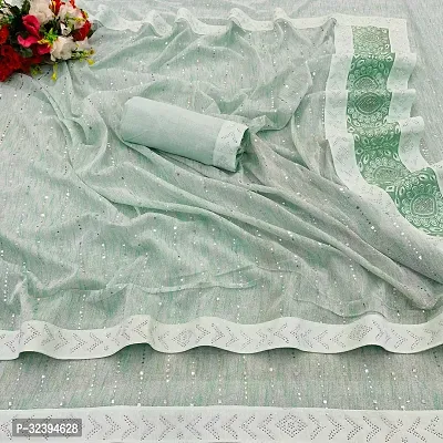 Elegant Green Chiffon Saree with Blouse piece For Women