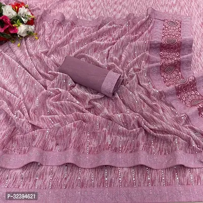 Elegant Pink Chiffon Saree with Blouse piece For Women