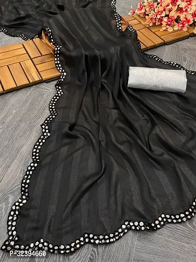 Elegant Black Chiffon Saree with Blouse piece For Women