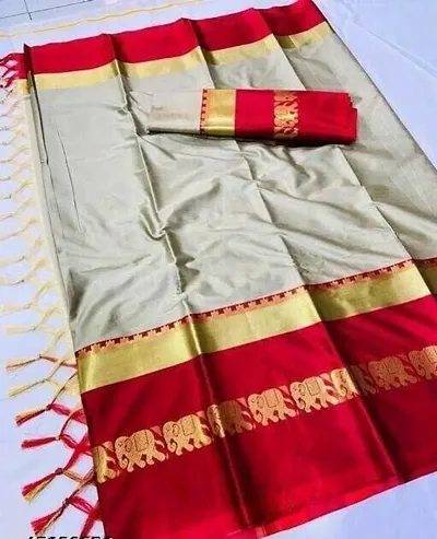 Cotton Blend Haathi Jacquard Sarees with Blouse piece