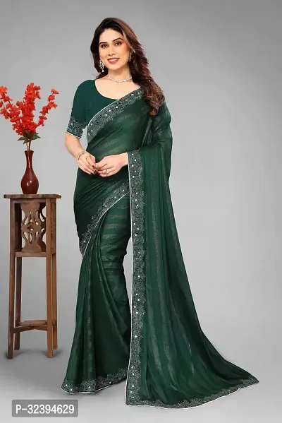 Elegant Green Chiffon Saree with Blouse piece For Women