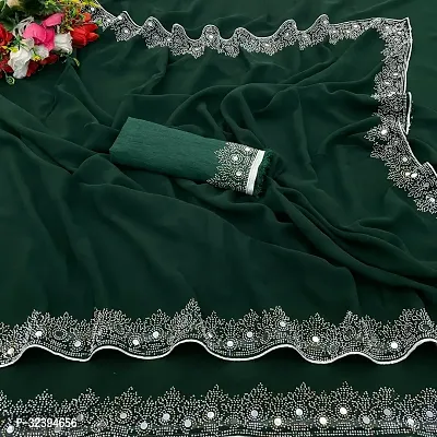 Elegant Green Georgette Saree with Blouse piece For Women