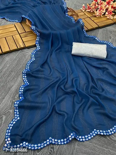 Elegant Blue Chiffon Saree with Blouse piece For Women