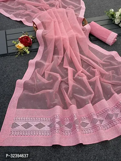 Elegant Pink Chiffon Saree with Blouse piece For Women