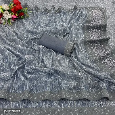 Elegant Grey Chiffon Saree with Blouse piece For Women