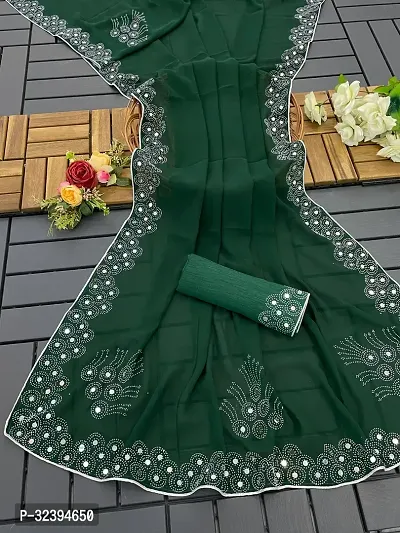 Elegant Green Georgette Saree with Blouse piece For Women