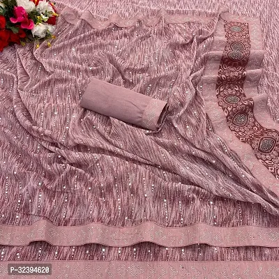 Elegant Peach Chiffon Saree with Blouse piece For Women