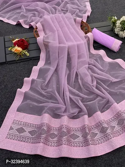 Elegant Purple Chiffon Saree with Blouse piece For Women