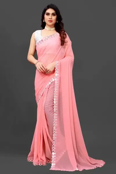 Stylish Georgette Solid Saree with Blouse piece For Women