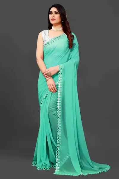 Classic Georgette Lace Work Saree with Blouse piece