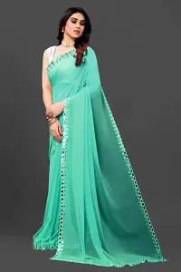 Womens Soft Georgette Designer Mirror Border work Plain Saree with Blouse Piece-thumb3